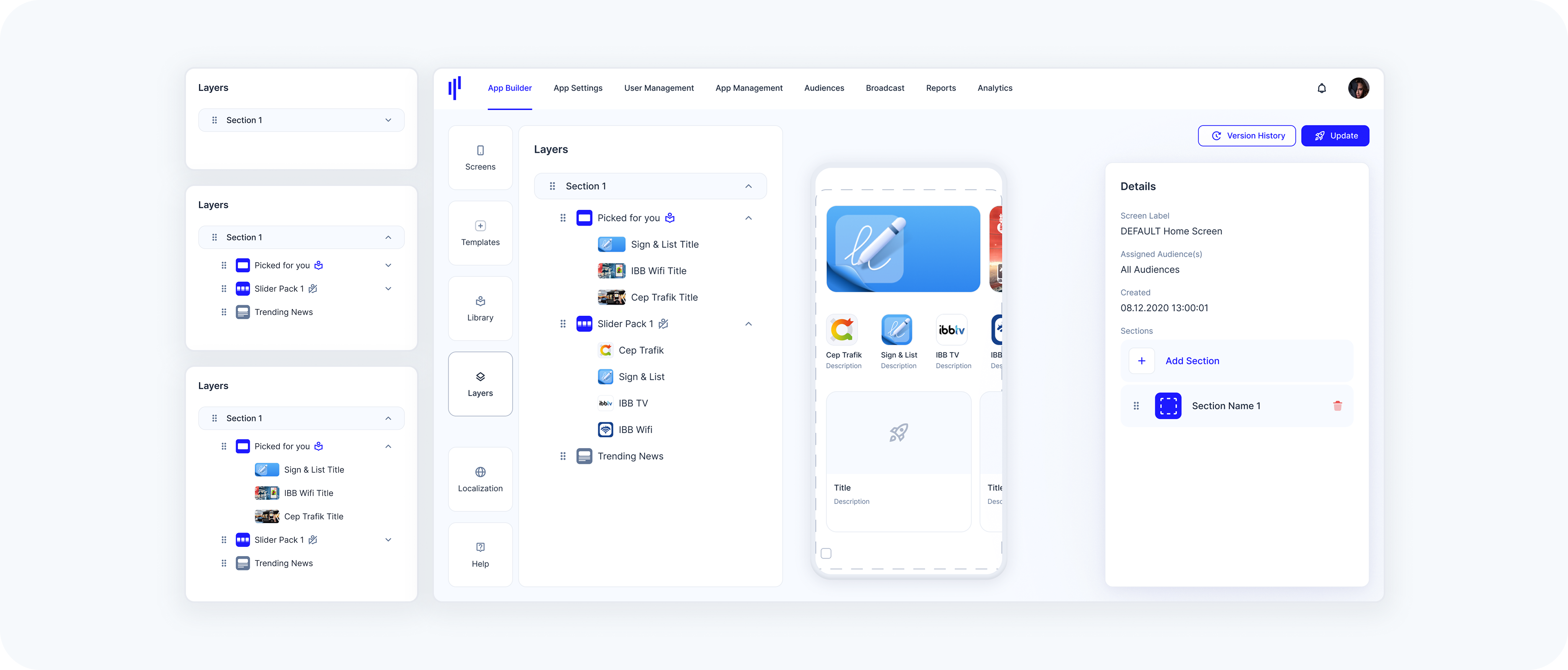 Preview of HomeScreen with only one section