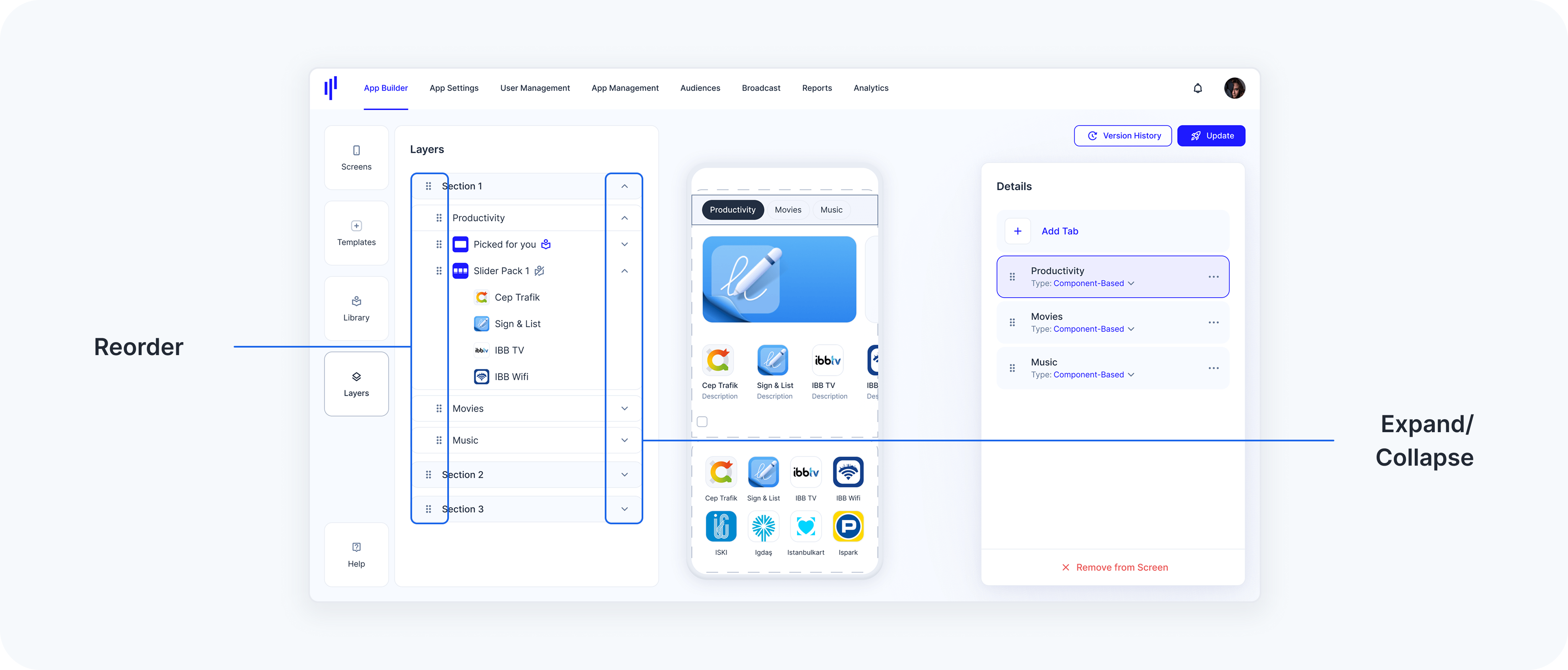 Expand and collapse between different Layers