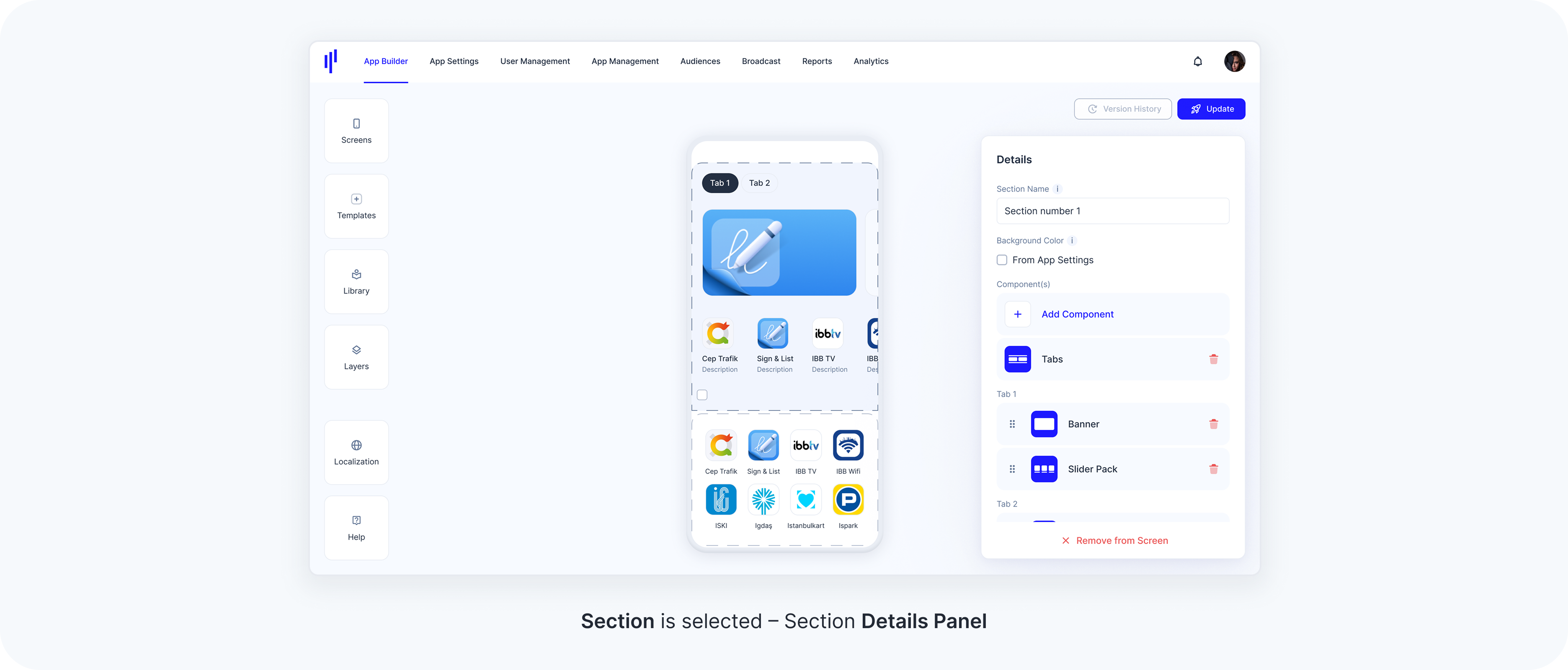 Select a Section to view the Section Details