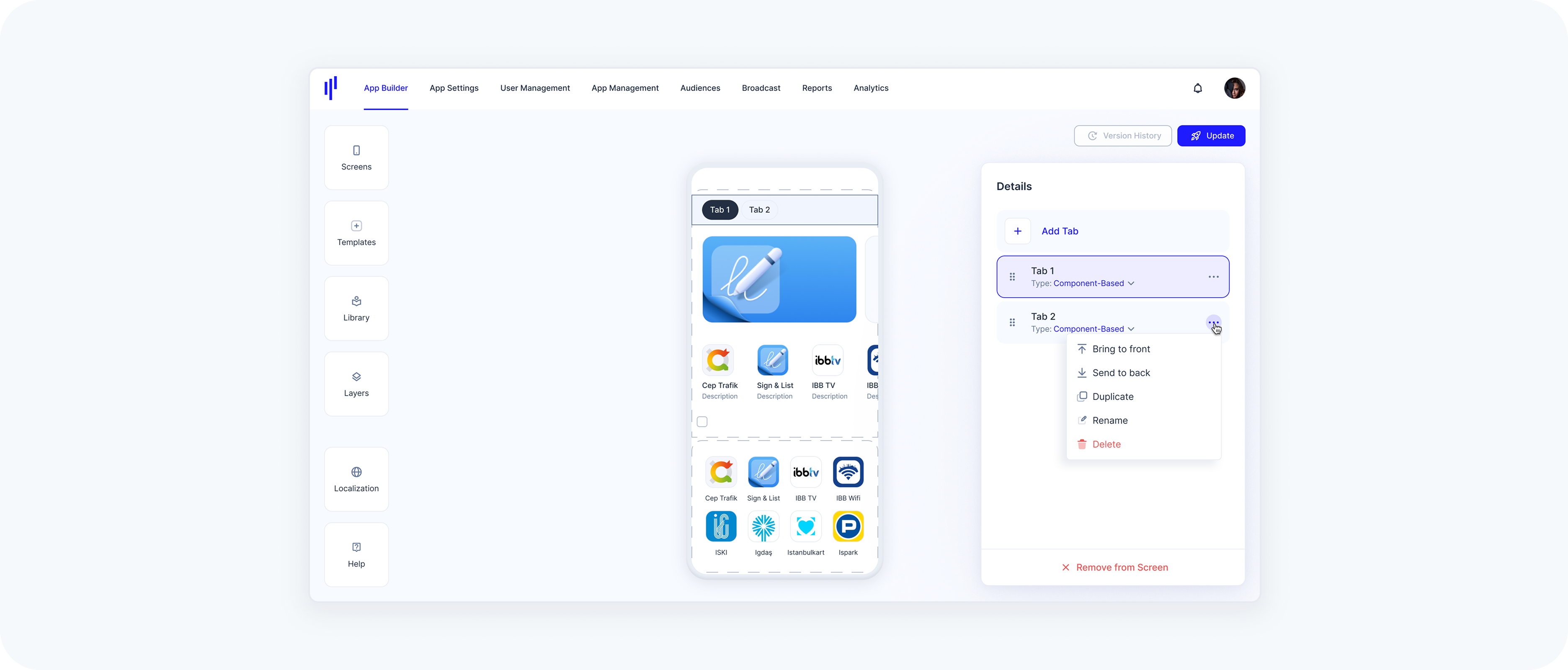 Perform actions from the action buttons from the Tab Details