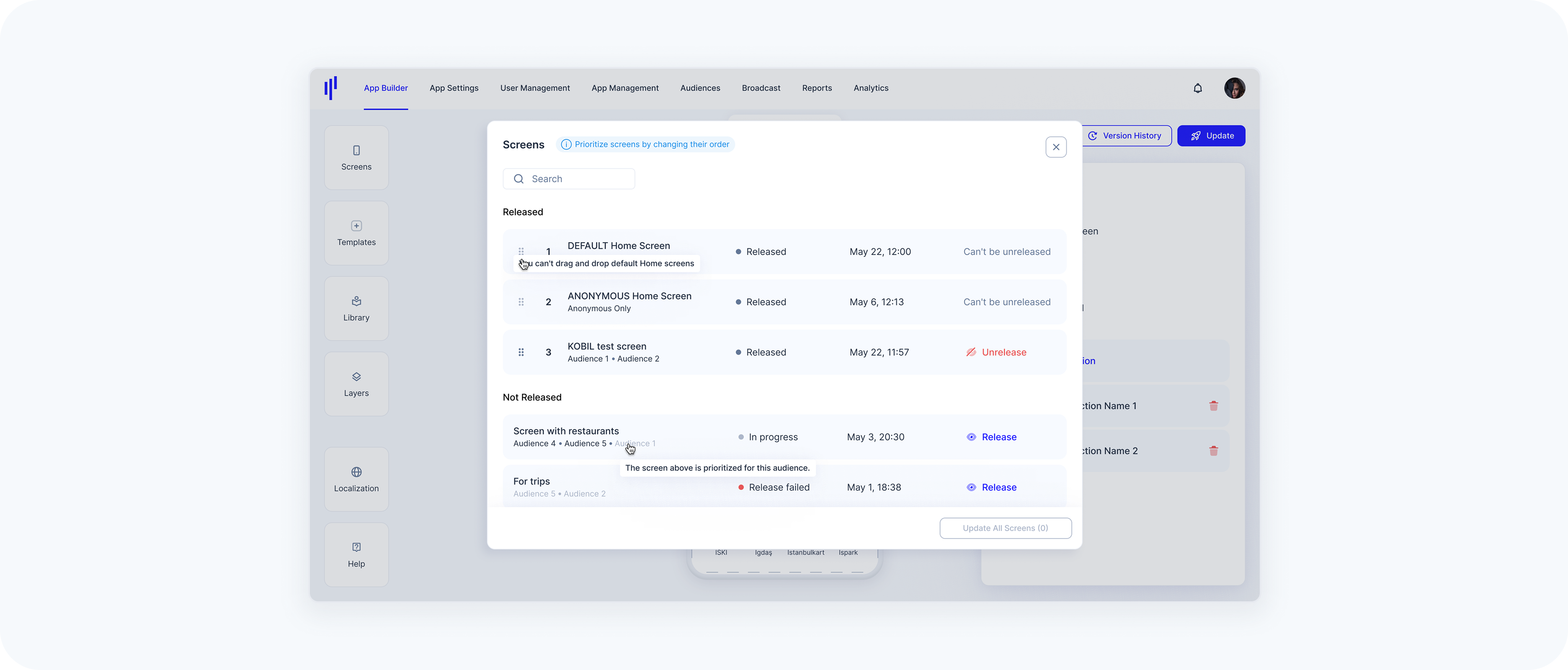 Special Cases related to the Home Screen Update Scenarios