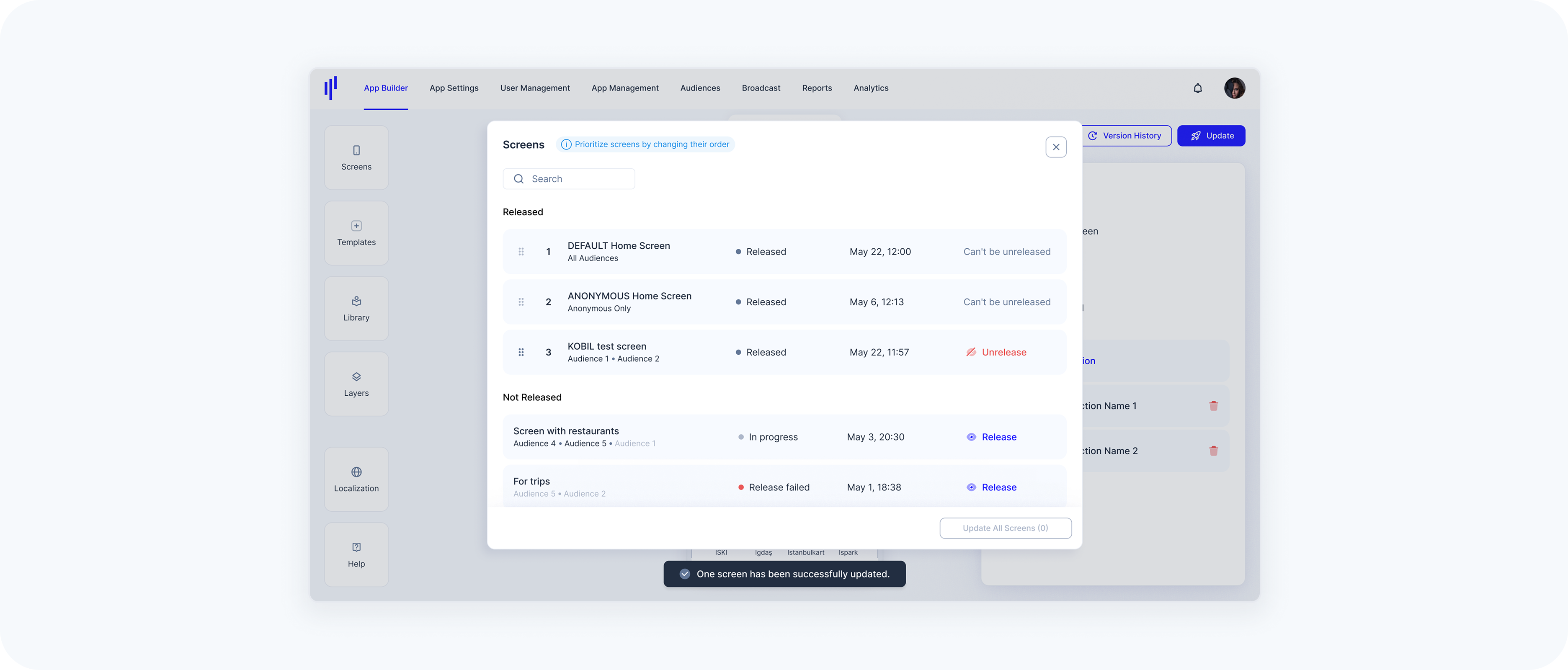 Updating or Releasing HomeScreen updates
